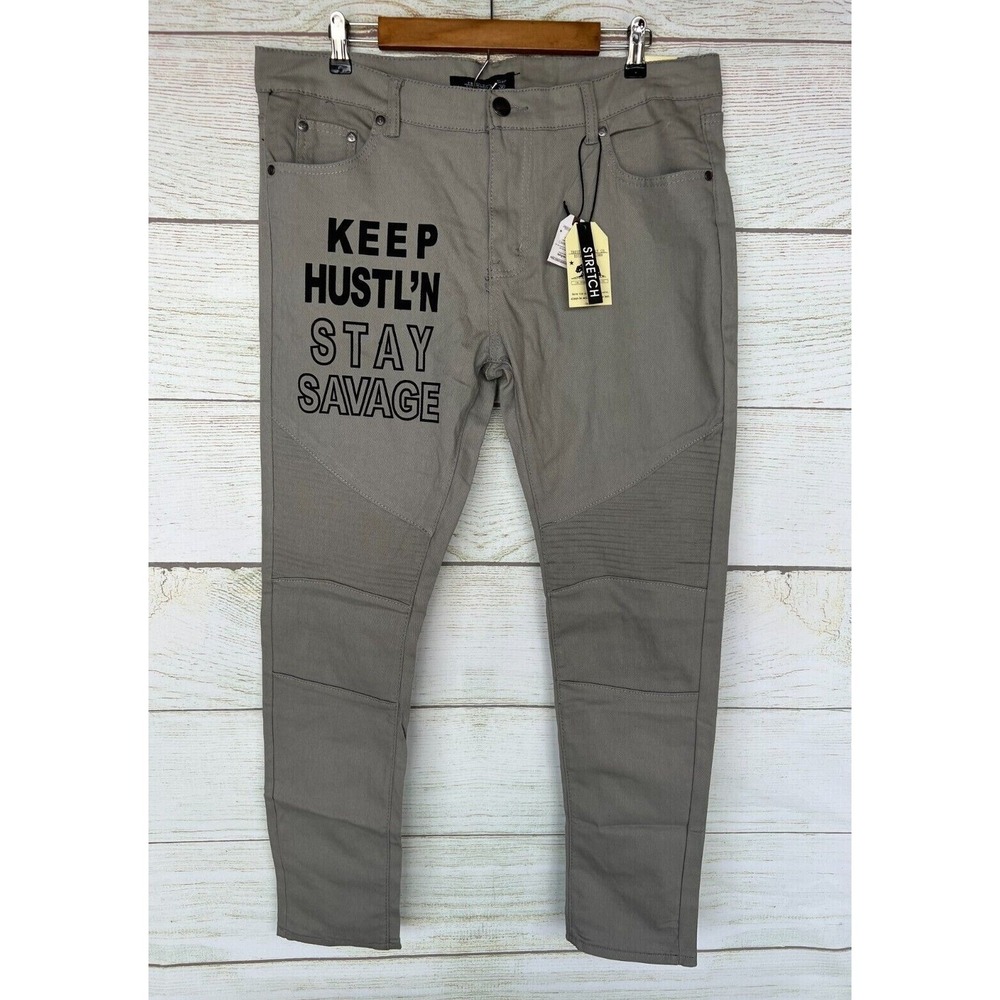 Trestles Thin Jeans Mens 40X32 Grey Keep Hustl'n Canvas Style Stretch Skinny New